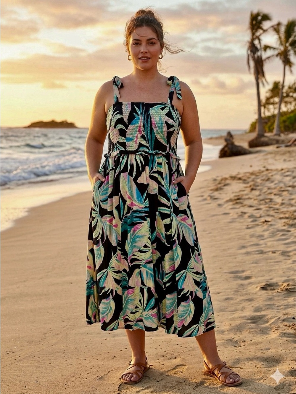 Torrid tropical floral print dress.